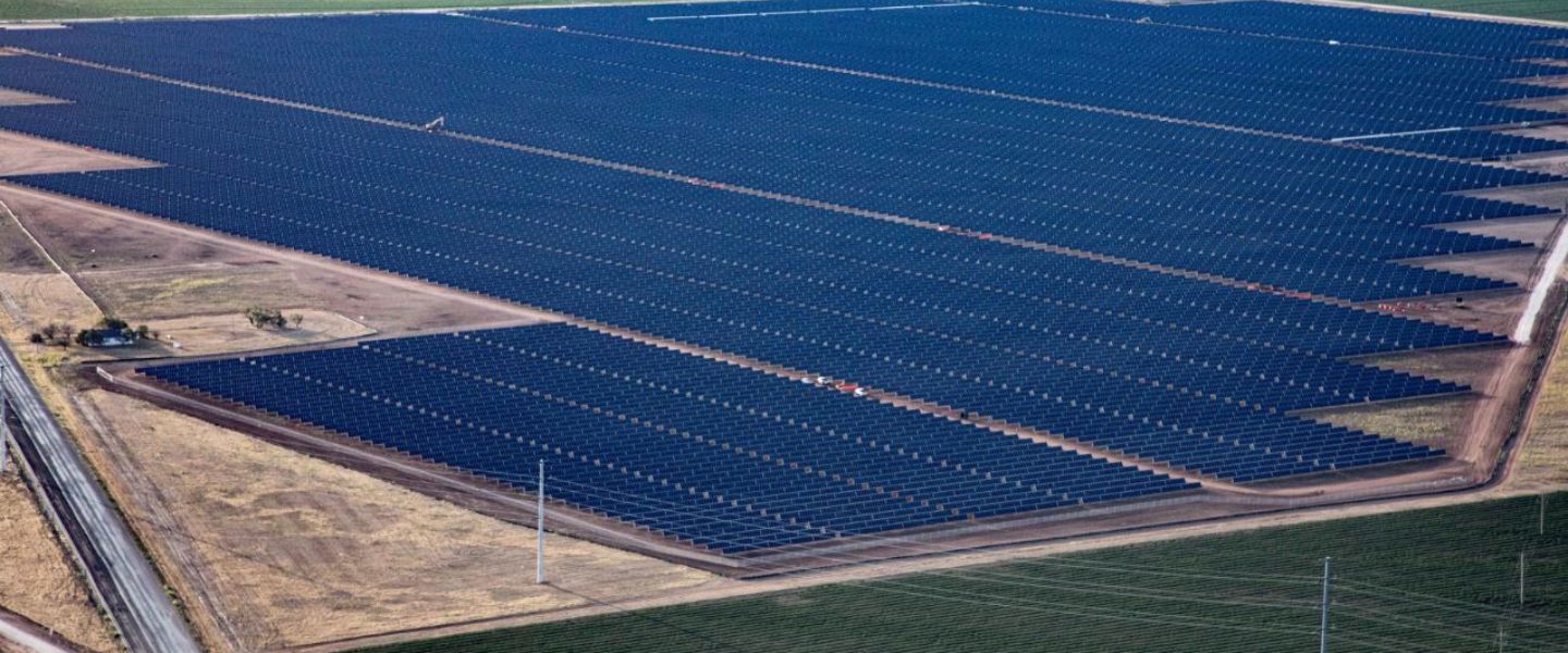 A vibrant solar farm at ENGIE’s Anson project in Jones County, Texas, showcases rows of solar panels glistening under the sun, symbolizing the 200 MW of clean energy and environmental attributes it will supply to Meta to support its net zero goals while also generating $56 million in community tax revenues and employing over 300 local workers during construction.