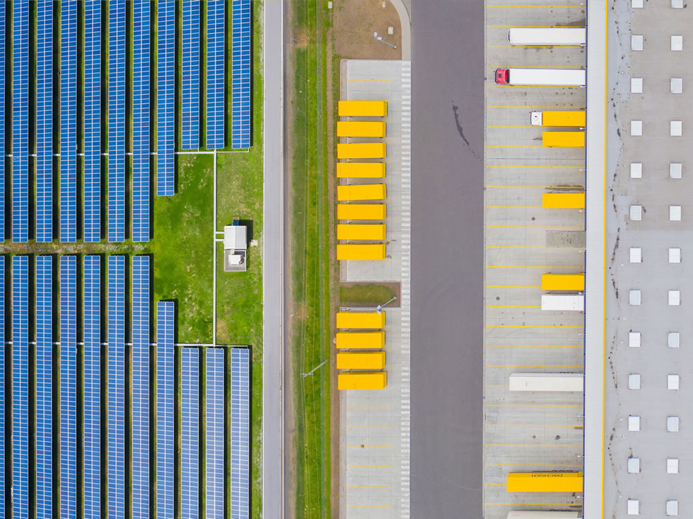 Aerial Warehouse Solar Field Trucks